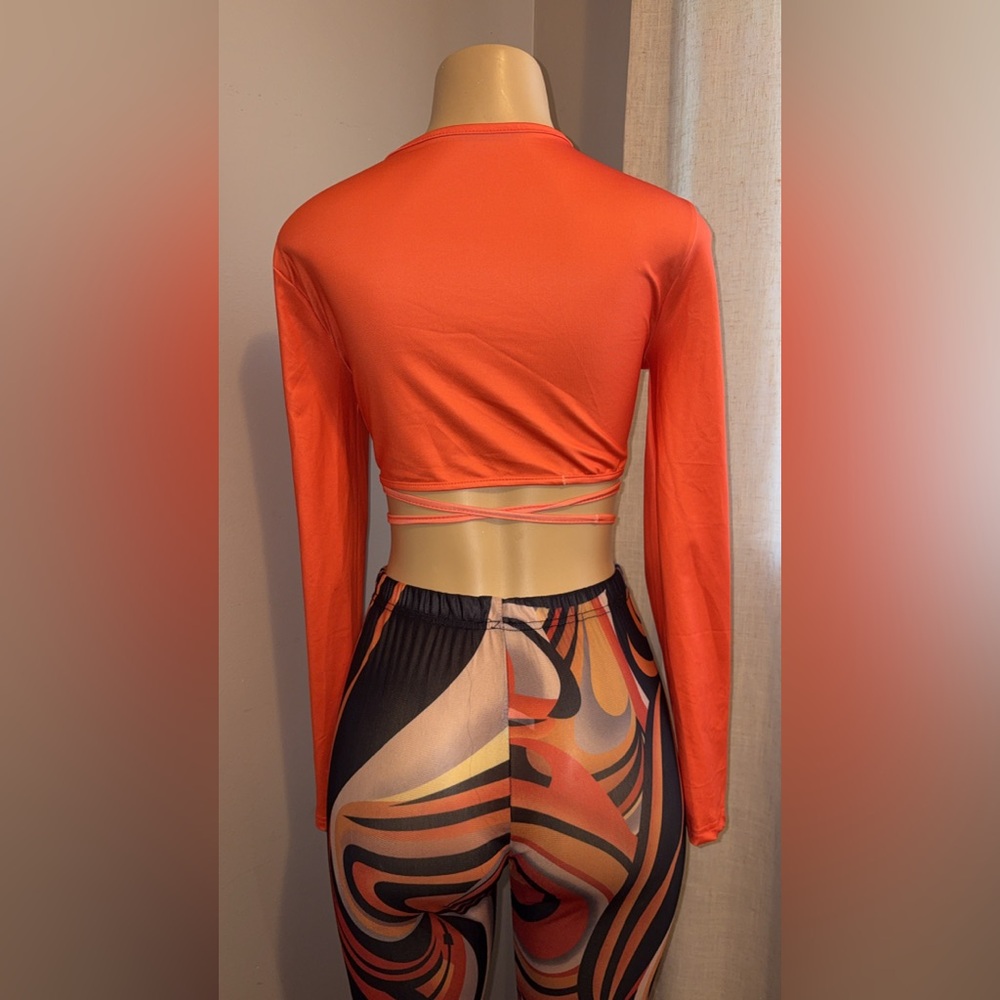 Orange Wrap Crop Top and Mesh Pants - Picture 6 of 7